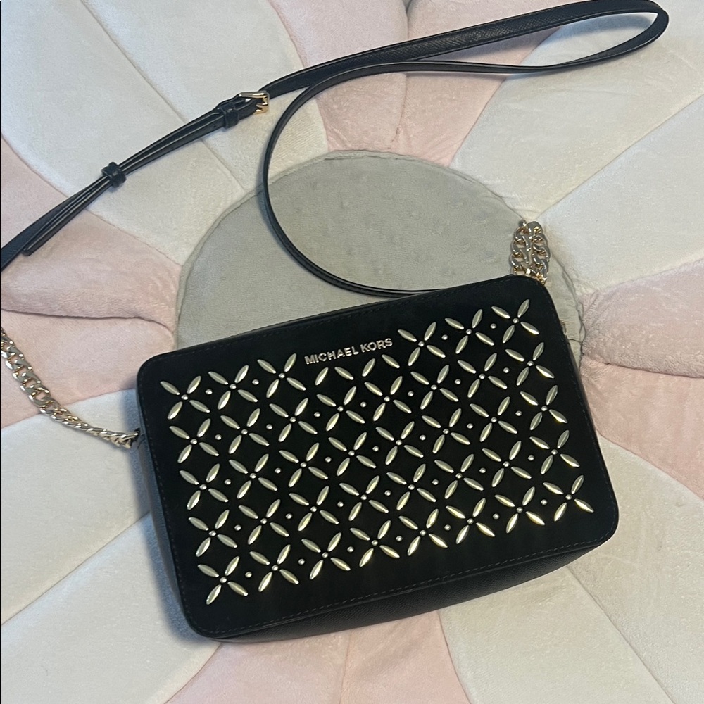 Michael Kors Black Crossbody Bag with Gold Accents